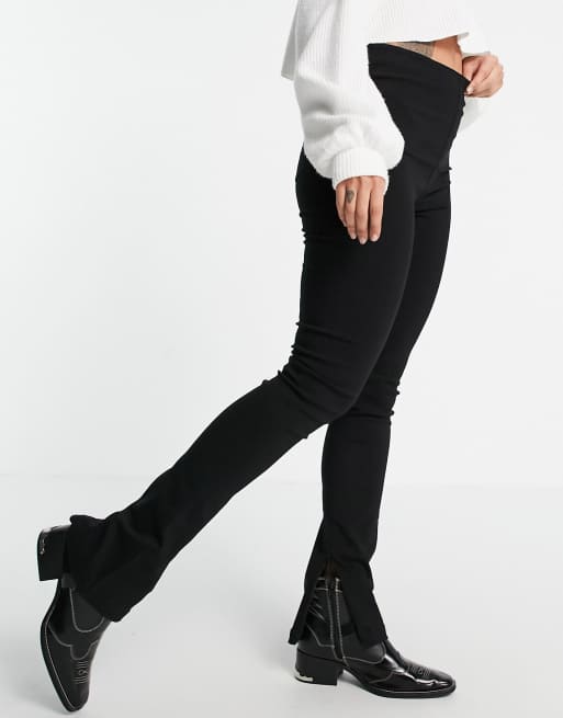 Reese Faux Leather Split Hem Leggings in Black