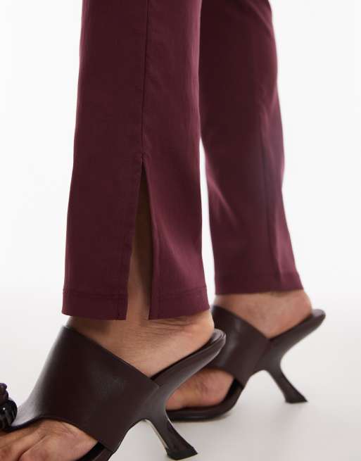 ASOS DESIGN bengaline puddle legging with side split in fig, 2 of 5