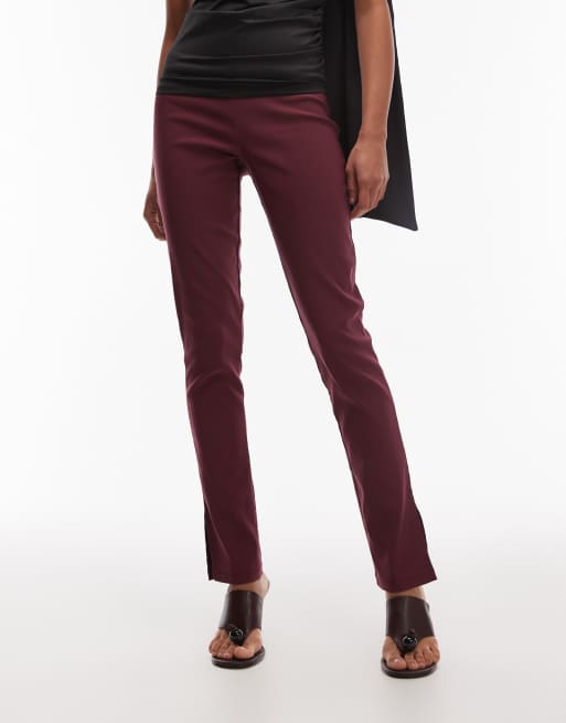 ASOS DESIGN bengaline puddle legging with side split in fig, 4 of 5