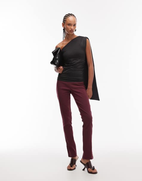 ASOS DESIGN bengaline puddle leggings with side split in fig - view 1