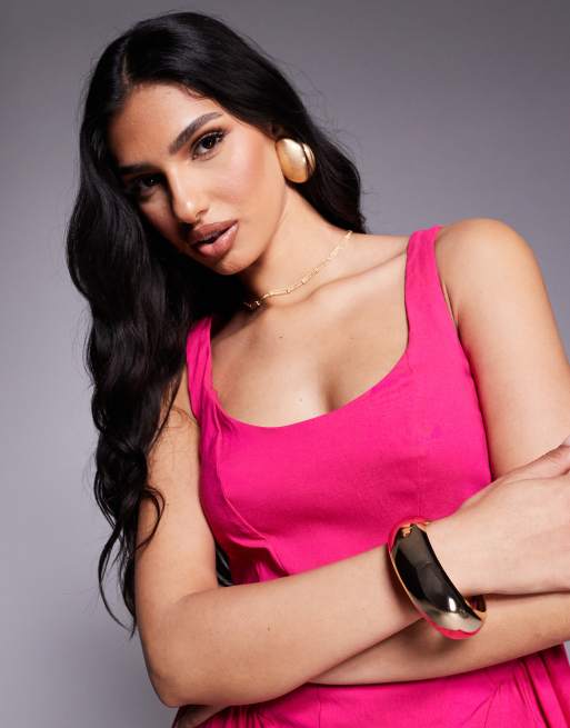 ASOS DESIGN bengaline scoop neck structured flippy mini dress in hot pink