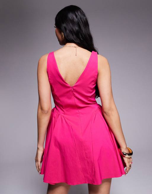 ASOS DESIGN bengaline scoop neck structured flippy mini dress in hot pink