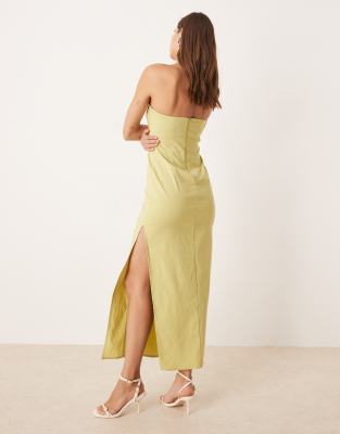 Asos Design Bengaline Seam Detail Bandeau Midi Dress In Yellow