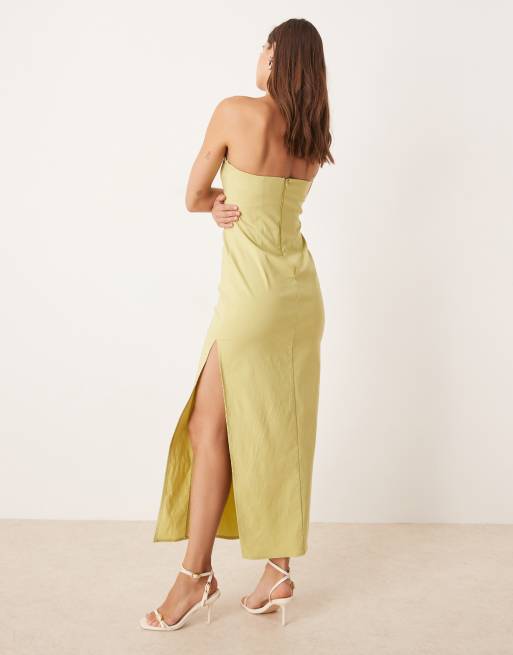 ASOS DESIGN bengaline seam detail bandeau midi dress in lime green