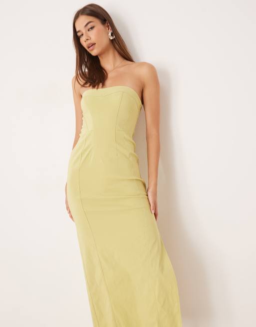 ASOS DESIGN bengaline seam detail bandeau midi dress in lime green
