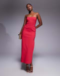 [ASOS DESIGN] ASOS DESIGN bengaline seam detail midi dress in red 18 RED