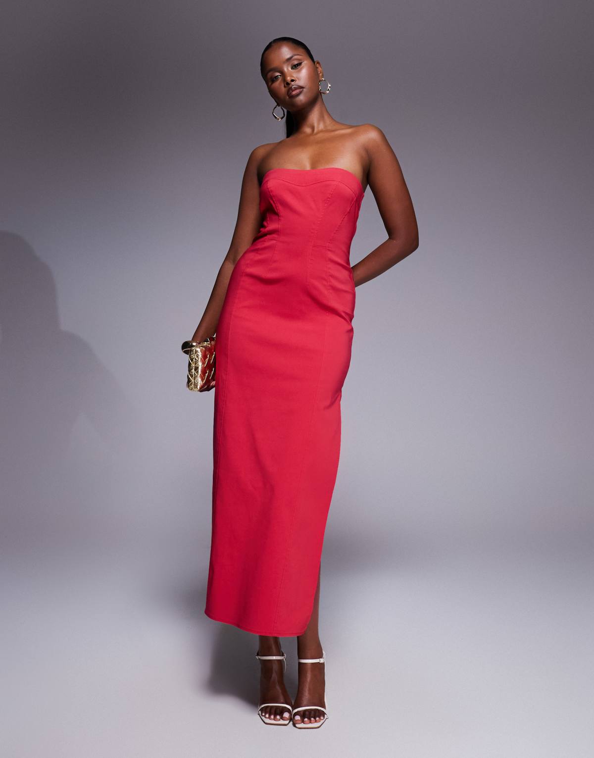 ASOS DESIGN bengaline seam detail midi dress in red