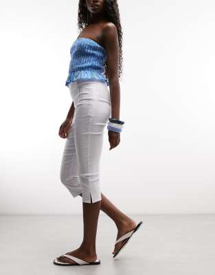 Asos Design Bengaline Side Split Capri Pants In White