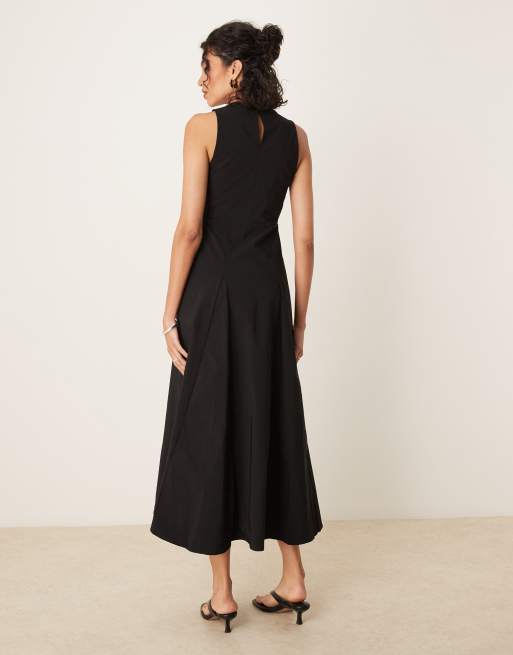 ASOS DESIGN - Robe mi-longue sans manches en bengaline à taille corsetée - Noir