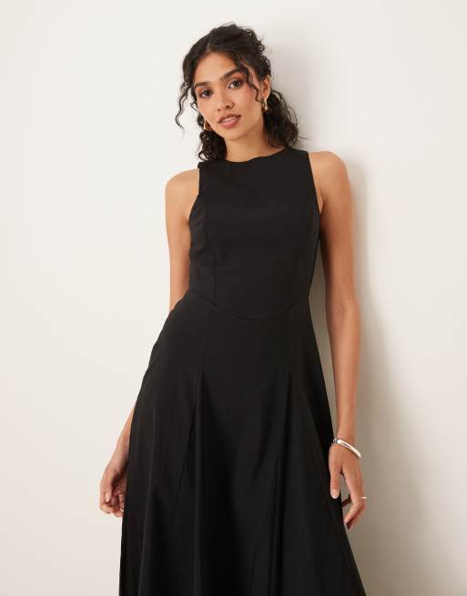 ASOS DESIGN - Robe mi-longue sans manches en bengaline à taille corsetée - Noir