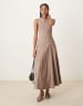 ASOS DESIGN bengaline sleeveless corset waist midi dress in stone