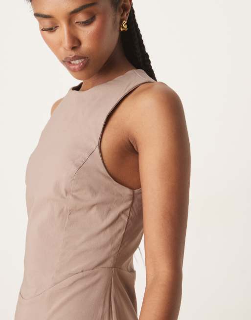 ASOS DESIGN bengaline sleeveless corset waist midi dress in mocha brown