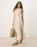 ASOS DESIGN bengaline sleeveless corset waist midi dress in stone
