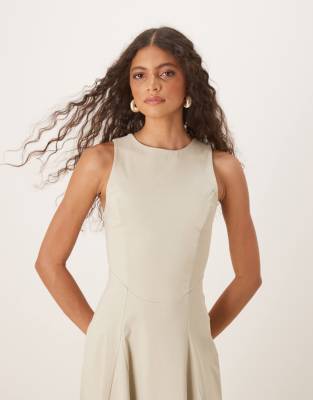 Asos Design Bengaline Sleeveless Corset Waist Midi Dress In Neutral