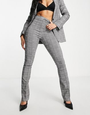 ASOS DESIGN bengaline suit flare trouser in grey check