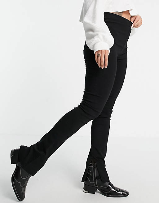 ASOS DESIGN bengaline trouser with zip split hem in black | ASOS