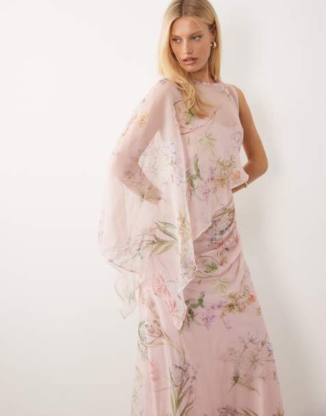 ASOS DESIGN – Benvit, asymmetrisk, enärmad maxiklänning med drapering och pingvinärm - view 1