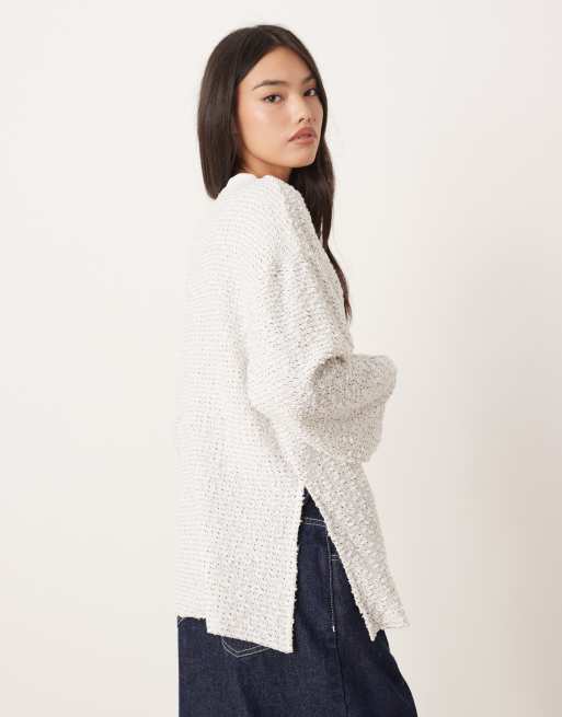 ASOS DESIGN – Benvit henley-topp i texturerad bouclé med långa ärmar, 3 av 4