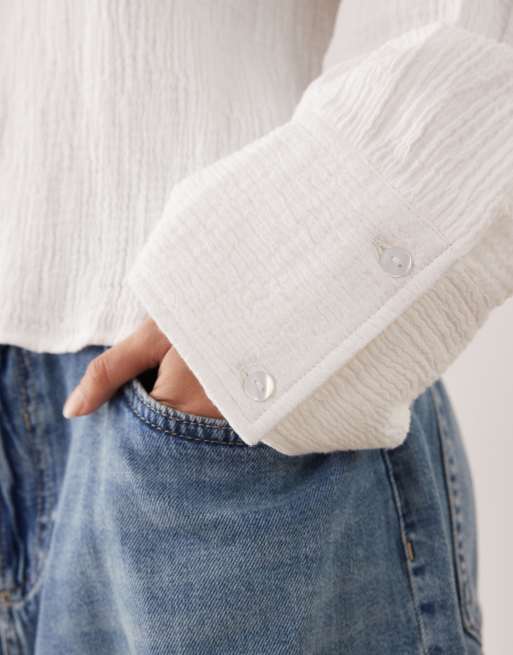 ASOS DESIGN – Benvit, kort skjorta i texturerad bomull, 4 av 4