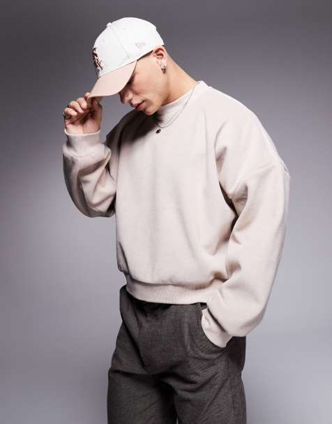 ASOS DESIGN – Benvit, kort, texturerad fleecekofta i oversize med sänkt axelsöm - view 1
