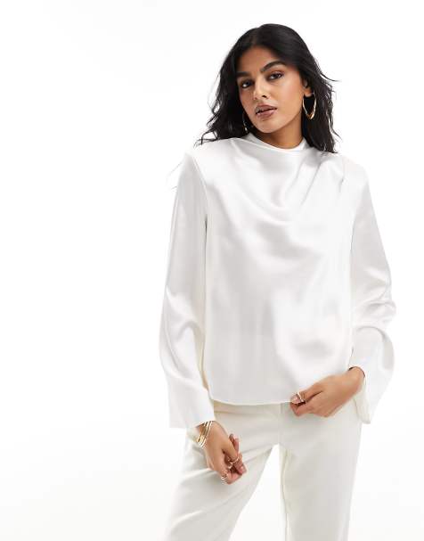 ASOS DESIGN – Benvit topp med hög krage, lång ärm och öppning baktill - view 1