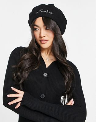 ASOS DESIGN J'adore wool beret in black - ASOS Price Checker