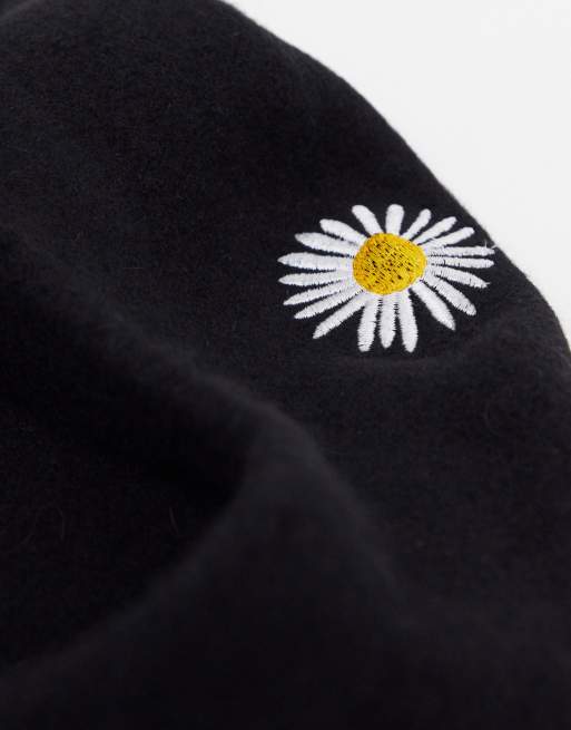 ASOS DESIGN - Béret en laine avec motif pâquerette brodé - Noir, 4 de 4