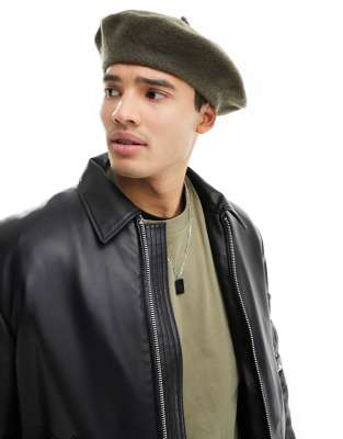 ASOS DESIGN wool beret in khaki  - ASOS Price Checker