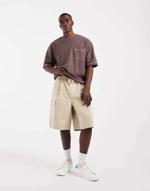 ASOS DESIGN - Bermuda ample à enfiler en denim à poches cargo - Beige , 2 de 5