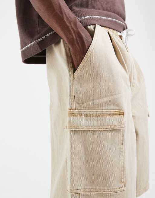 ASOS DESIGN - Bermuda ample à enfiler en denim à poches cargo - Beige , 5 de 5