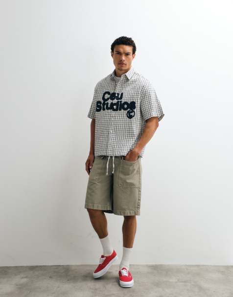 ASOS DESIGN - Bermuda ample cargo en jean - Kaki délavé vintage - view 1