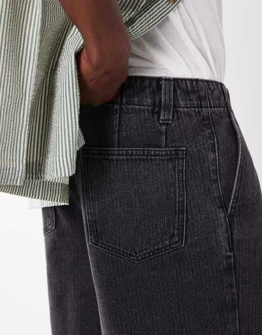ASOS DESIGN - Bermuda ample en denim plissé à rayures - Noir délavé , 3 de 5