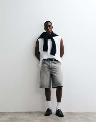 ASOS DESIGN - Bermuda ample en jean - Gris