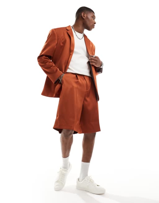 ASOS DESIGN – Bermuda-Anzughose zum Hineinschlüpfen in Tabakbraun