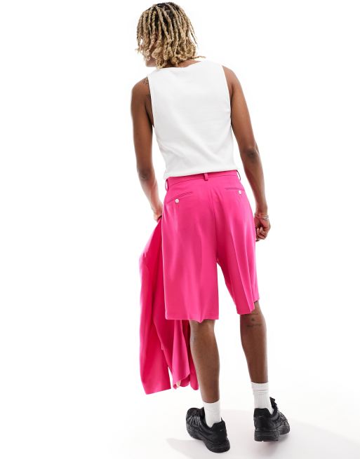 ASOS DESIGN Bermuda Anzugshorts aus Kreppstoff in Pink ASOS