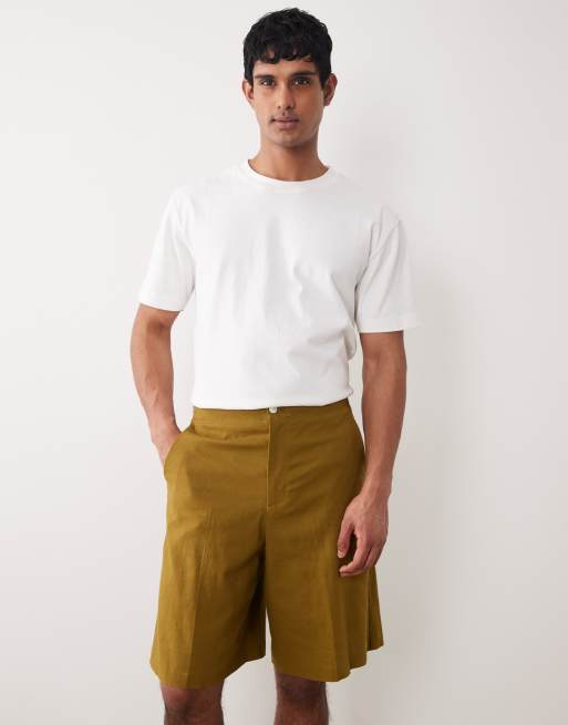 ASOS DESIGN – Bermuda-Anzugshorts aus Leinenmix in Khaki, 2 von 5