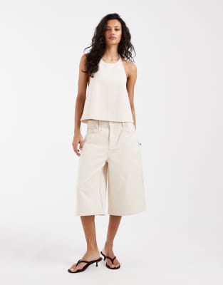 Bermuda baggy en denim texturé - Écru-Blanc 42