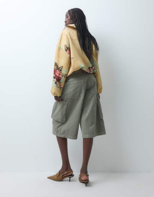 ASOS DESIGN - Bermuda cargo taglio lungo kaki, 2 di 7