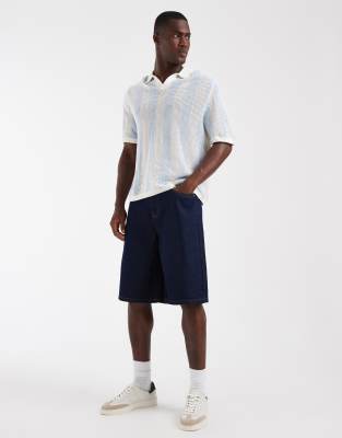 Asos Design Bermuda Denim Jorts In Blue