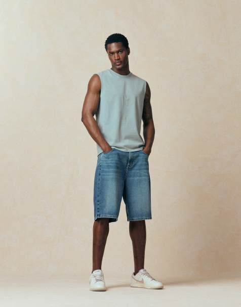 ASOS DESIGN bermuda denim jorts in mid washed blue - view 1