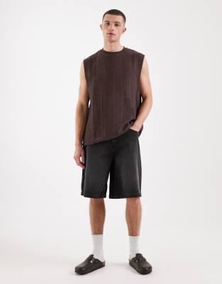 Asos Design Bermuda Denim Jorts In Brown