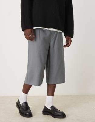 ASOS DESIGN dressy jorts with pleats in gray