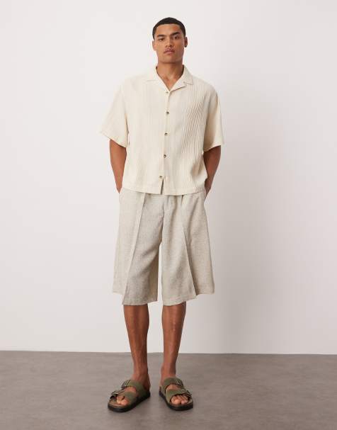 ASOS DESIGN - Bermuda élégant oversize en tissu texturé - Crème - view 1