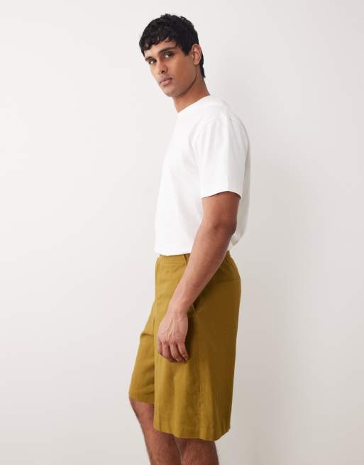ASOS DESIGN - Bermuda elegante short van linnenmix in kaki, 3 van 5