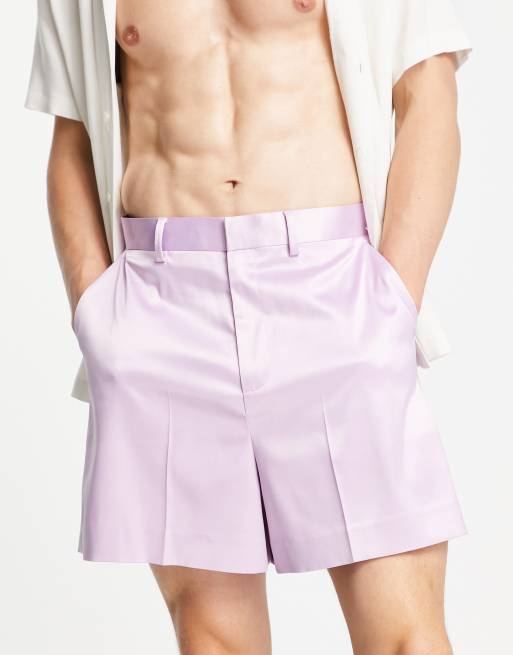ASOS DESIGN - Bermuda eleganti corti in raso viola effetto oliato