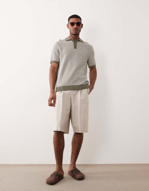 ASOS DESIGN - Bermuda eleganti oversize in misto lino color pietra