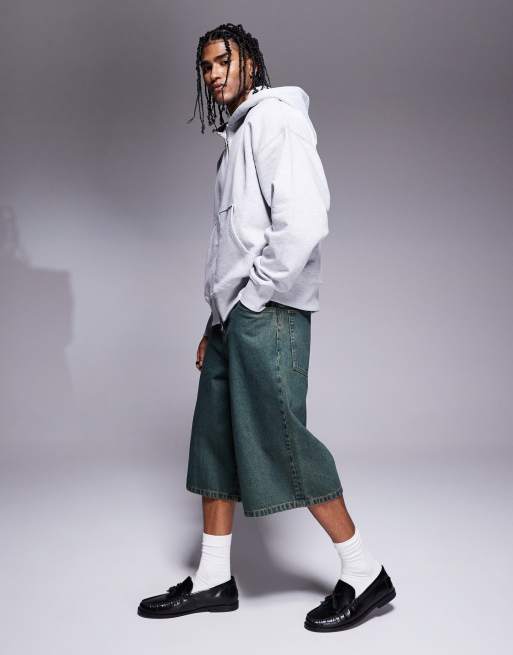 ASOS DESIGN - Bermuda en jean long - Bleu foncé délavé teinté, 3 de 5