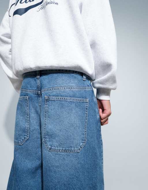 ASOS DESIGN - Bermuda en jean long - Bleu moyen délavé, 3 de 9