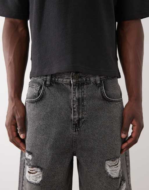 ASOS DESIGN - Bermuda en jean mi-long avec déchirures - Noir délavé, 2 de 5