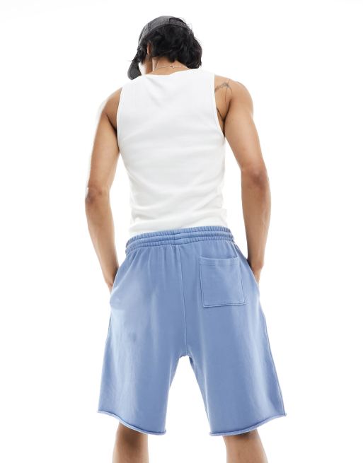 ASOS DESIGN - Bermuda en jean oversize unisexe d'ensemble à bords effilochés - Bleu délavé, 3 de 5